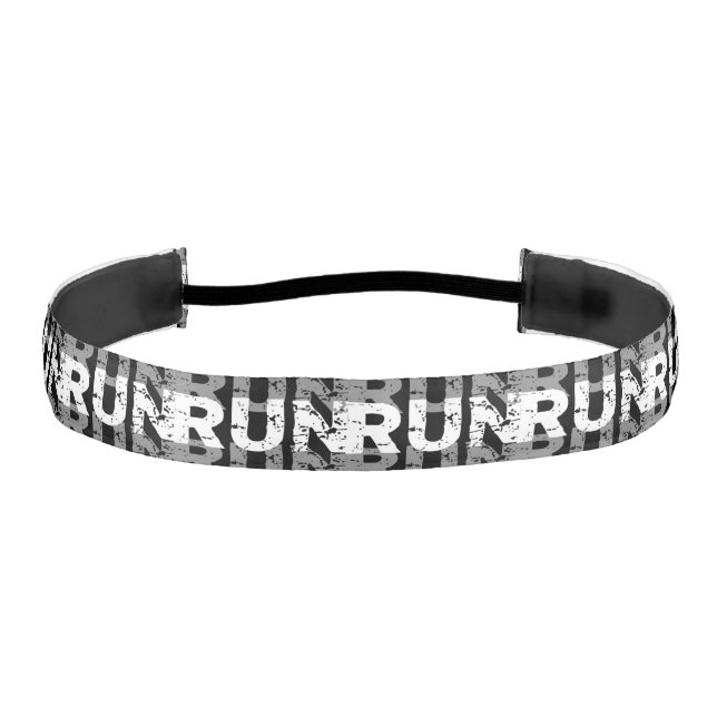 One Up Bands Run Run Run Black White Athletic Headband (Front)