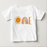 One Watercolor Boho 1st Birthday   Baby T-Shirt<br><div class="desc">Beautiful watercolor sun and rainbow  "one" baby t-shirt.</div>