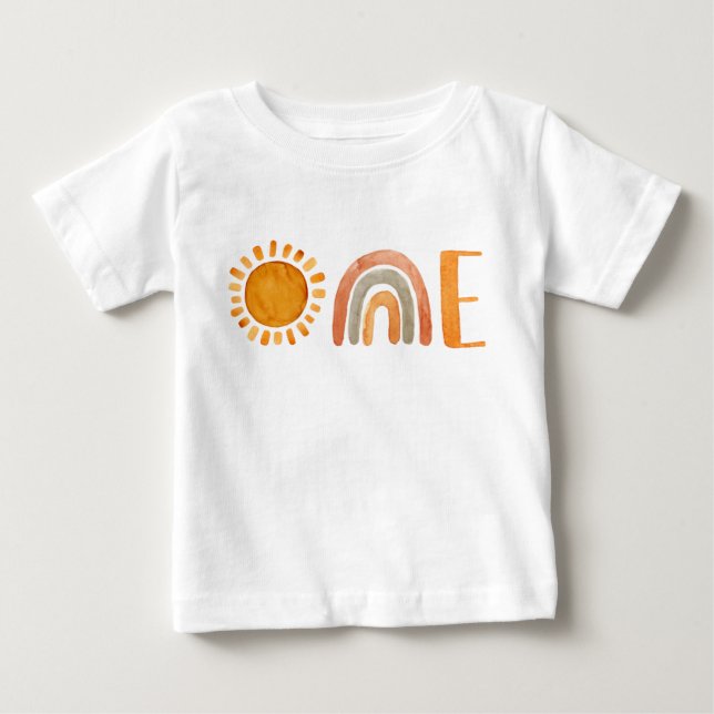 One Watercolor Boho 1st Birthday   Baby T-Shirt (Front)