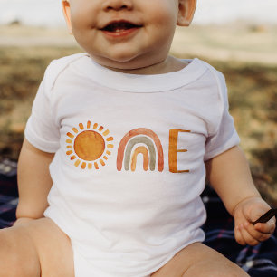 One Watercolor Boho Rainbow and Sun Baby Bodysuit