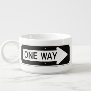 One way black and white street sign bowl