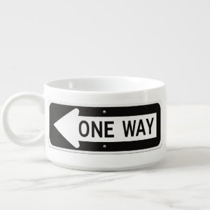 One way black and white street sign bowl