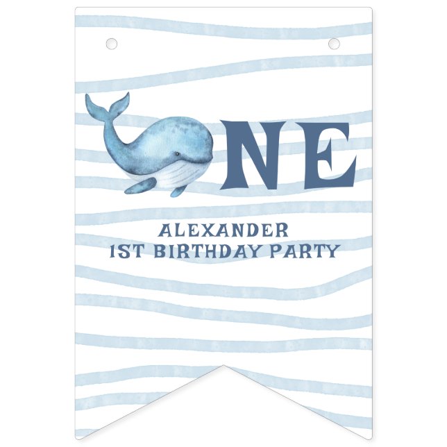 ONE WHALE 1st Birthday Under The Sea Bunting Flags (First Flag)
