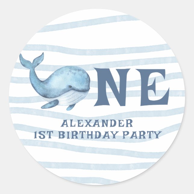 ONE WHALE 1st Birthday Under The Sea Classic Round Sticker (Front)