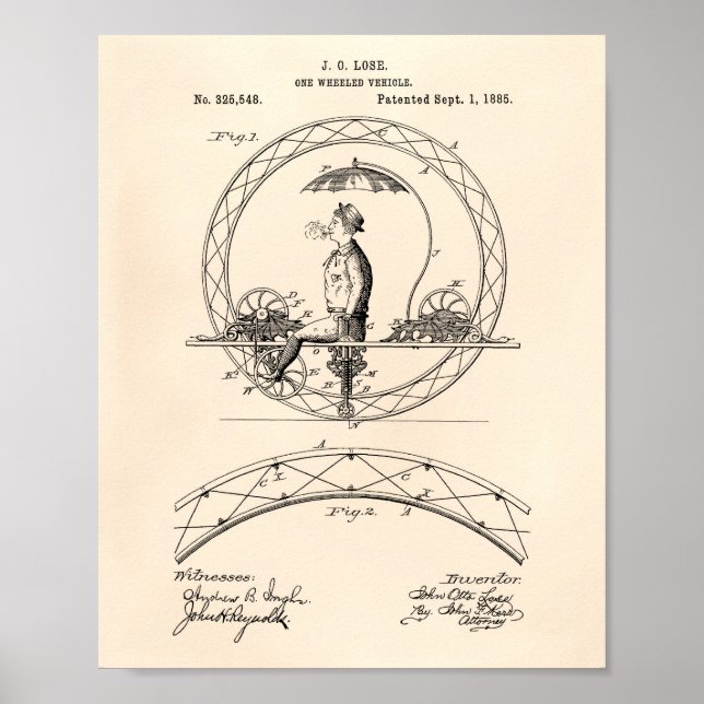 One Wheeled Vehicle 1885 Patent Art Old Peper Poster (Front)