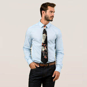 One white and two black roosters  neck tie
