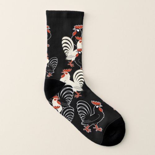 One white and two black roosters  socks
