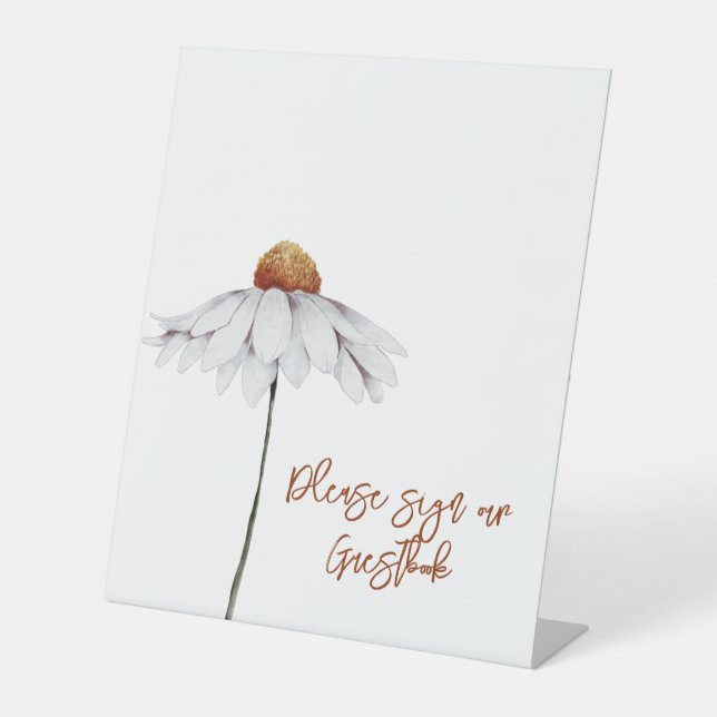 One White Daisy Wedding Sign Our Guestbook (Front)