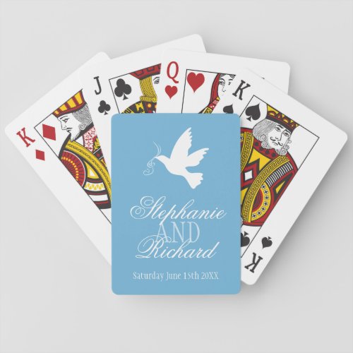 One white dove blue wedding name playing cards