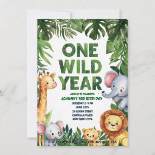 One Wild Year 1st Birthday Invitation 