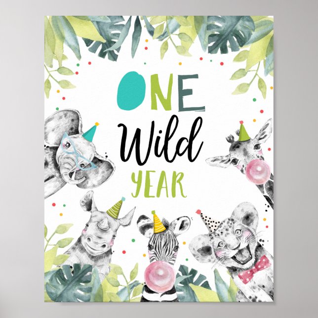 One Wild Year Safari Boy First Birthday Sign (Front)