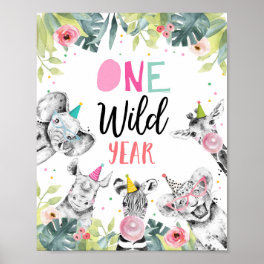 One Wild Year Safari Party Animals Birthday Sign