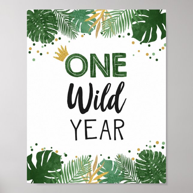 One Wild Year Tropical Safari Boy Birthday Sign (Front)