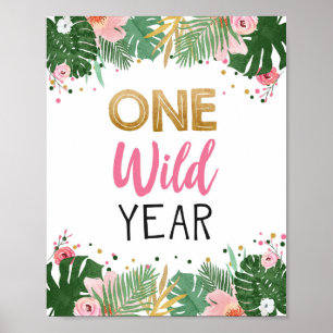 One Wild Year Tropical Safari Girl Birthday Sign