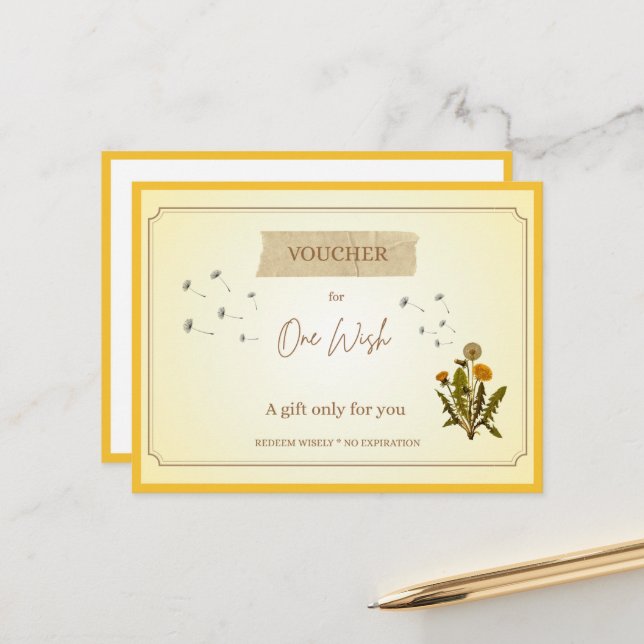 'One Wish' Funny Gift Voucher Postcard (Front/Back In Situ)