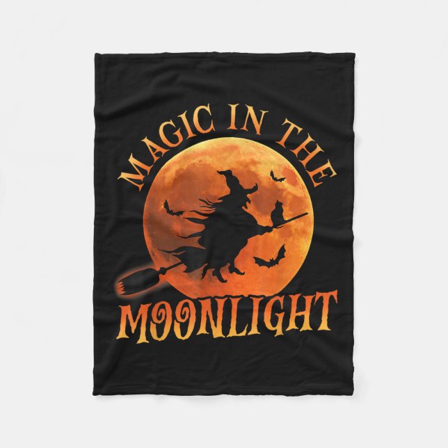 One Witch Riding Broom Halloween Magic  Fleece Blanket (Front)