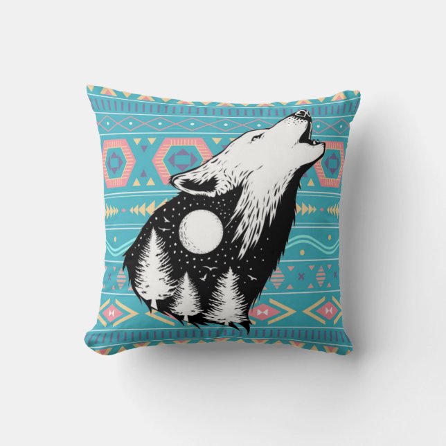 One With Nature Wolf Throw Pillow (Front)