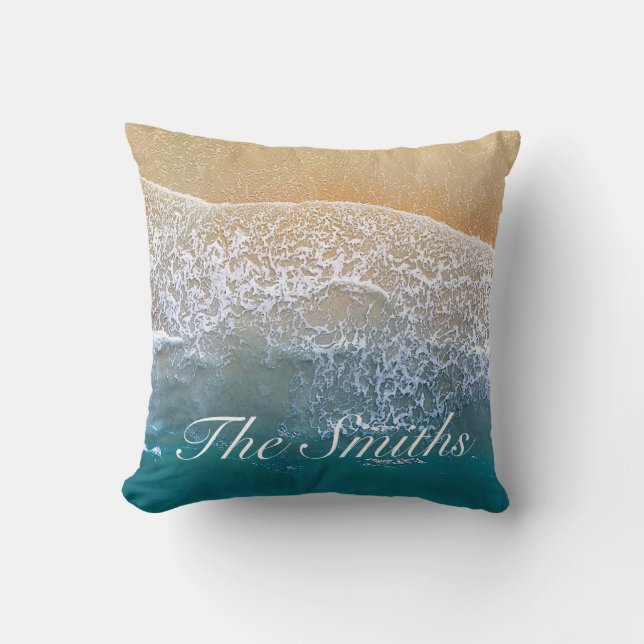 One with the Beach Throw Pillow (Front)