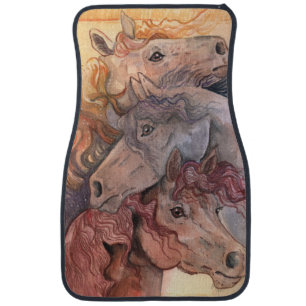 One with the Herd Watercolor Horses Car Floor Mat