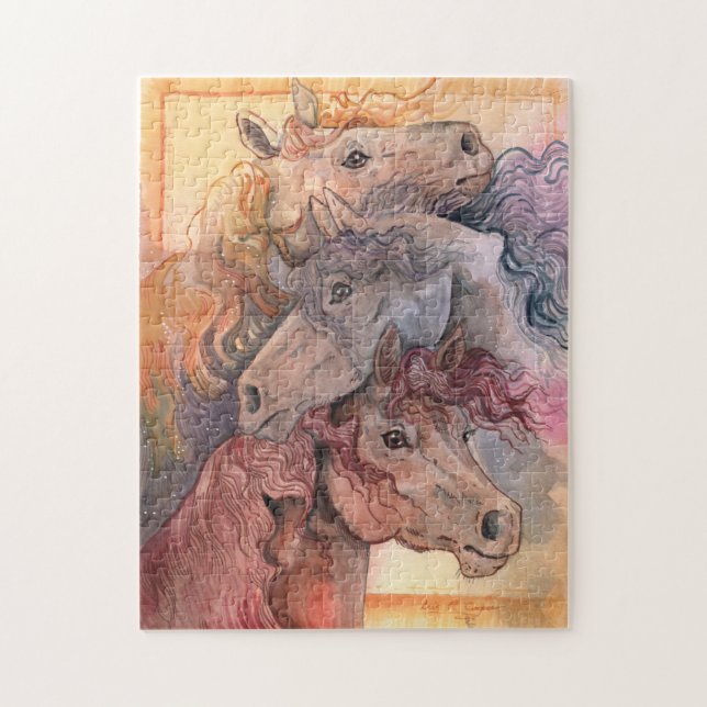 One with the Herd Watercolor Horses Jigsaw Puzzle (Vertical)