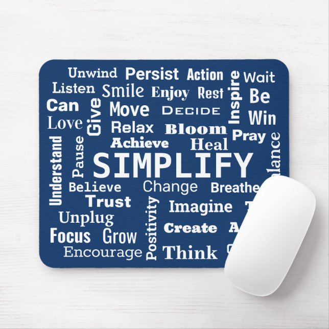 "One Word" Postive Word Cloud On Navy Blue Mouse Pad (With Mouse)