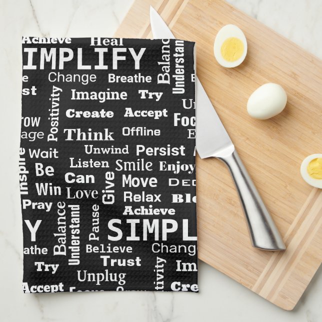 "One Word" Word Cloud On Black Kitchen Towel (Quarter Fold)