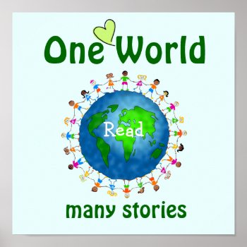 One World Many Stories Literacy Poster by schoolpsychdesigns at Zazzle