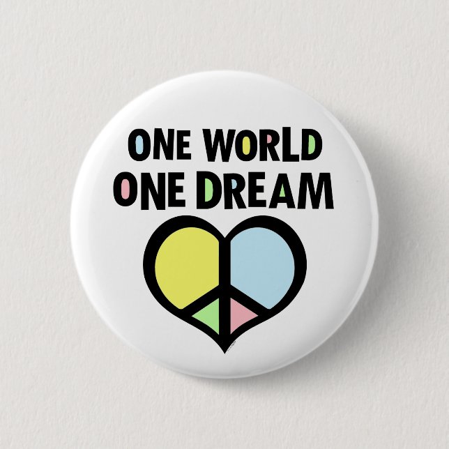 One World One Dream Peace Symbol Heart Button (Front)