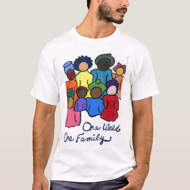 One World, One Family Interracial Multicultural T-Shirt (Front)