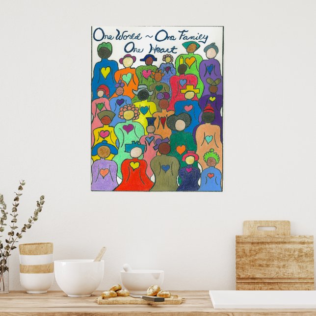 One World, One Family, One Heart Multicultural Poster | Zazzle