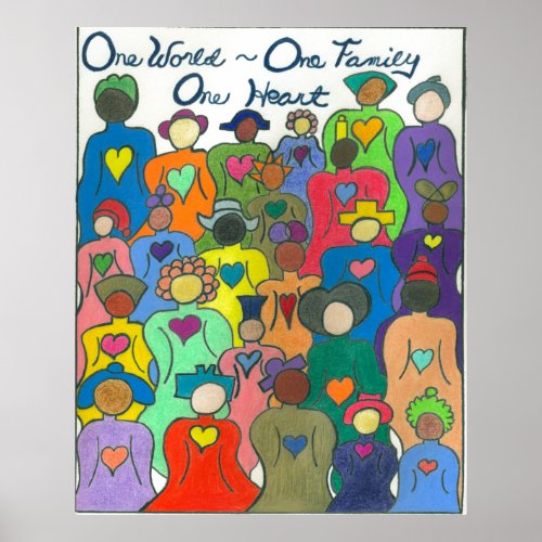 One World One Family One Heart Multicultural Poster