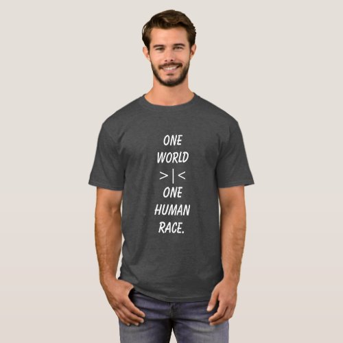 One World One Human Race male dark shirt