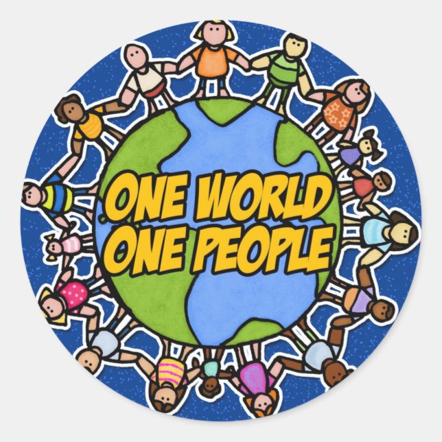 one world one people classic round sticker (Front)