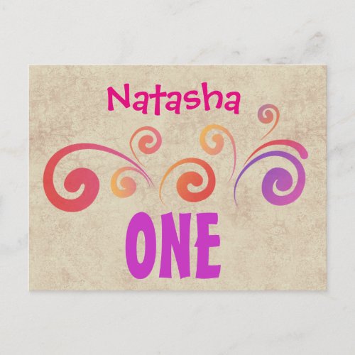 One Year 1st Birthday Colorful Swirls A07C3 Announcement Postcard