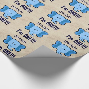 One Year 1st Birthday Cute Elephant Face A02 Wrapping Paper by JaclinArt at Zazzle
