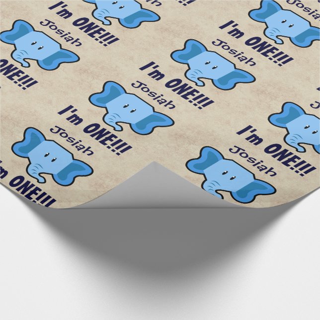 One Year 1st Birthday Cute Elephant Face A02 Wrapping Paper (Corner)