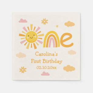 One year around the sun birthday party girl napkins