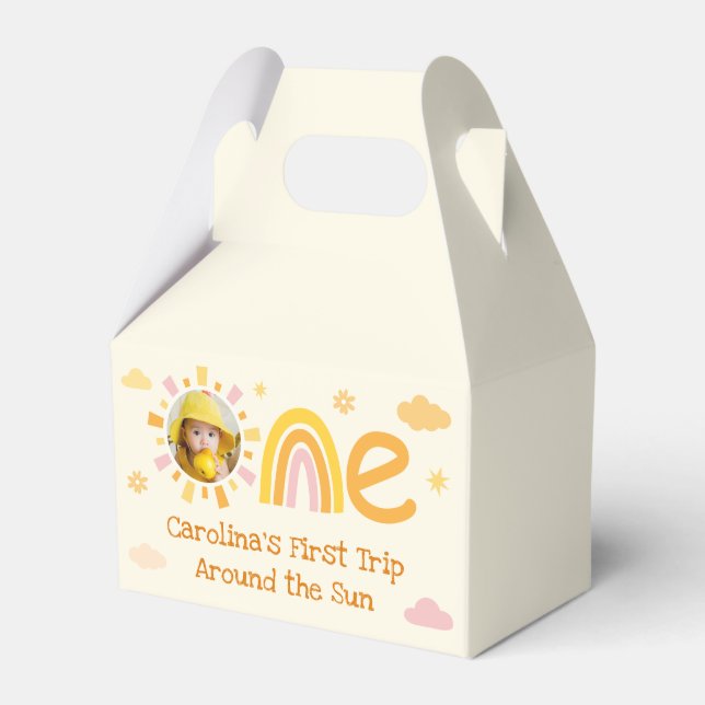 One Year Around the Sun Birthday Photo Favor Boxes (Front Side)