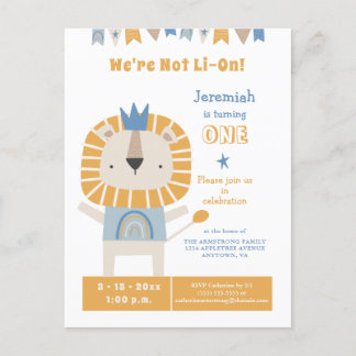 One Year Boy Lion Birthday Party Invitation Postcard
