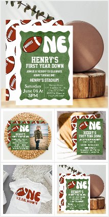 One Year Down Football Boy 1st Birthday Theme 