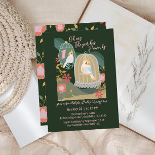 One Year Flew By Little Bird First Birthday Invitation