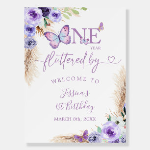One Year Fluttered Butterfly 1st Birthday Welcome Foam Board