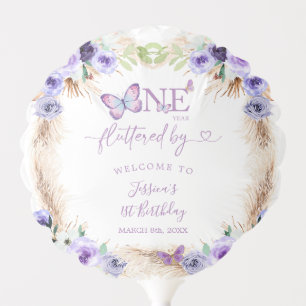 One Year Fluttered Butterfly First Birthday Floral Balloon