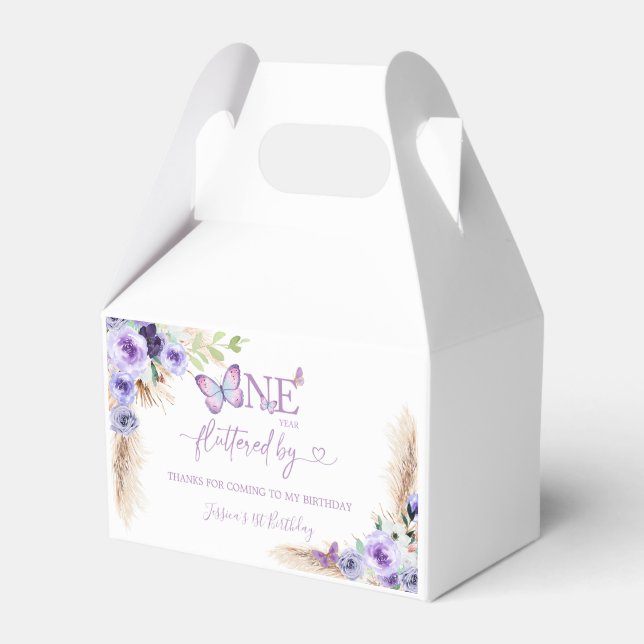 One Year Fluttered Butterfly First Birthday Floral Favor Boxes (Front Side)
