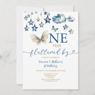 One year fluttered Butterfly First Birthday Stars Invitation
