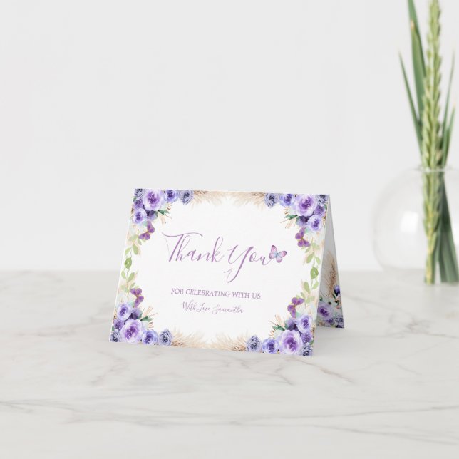 One Year Fluttered Butterfly Folded Thank You (Front)