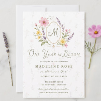One Year in Bloom Floral 1st Birthday Invitation