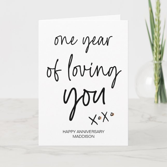 One Year Loving You Anniversary Gift Wife Husband Card (Front)