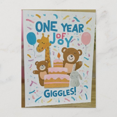 One Year of Joy and Giggles Postcard