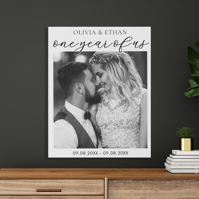 One Year of Us Custom Photo Wedding Anniversary Faux Canvas Print (Creator Uploaded)